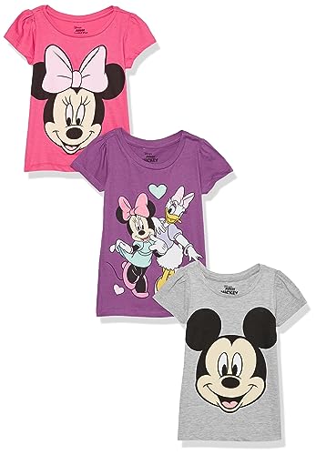 Disney Girls' Toddler Minnie, Mickey, Daisy 3 Pack T-Shirts Bundle