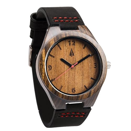 Treehut Wooden Watches for Men, Japanese Miyota Movement, Stylish Exotic Wrist Watch with Adjustable Stainless Steel Buckle, Leather Straps, Watch Made Real Bamboo Wood, Relojes para Hombre