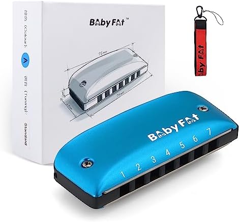 BabyFat 7 Hole Blues Mini Harmonica Set,Diatonic Harmonica with free lanyards,Gifts for Kids and Beginners,Easy-playing Musical Instrument(A Key）