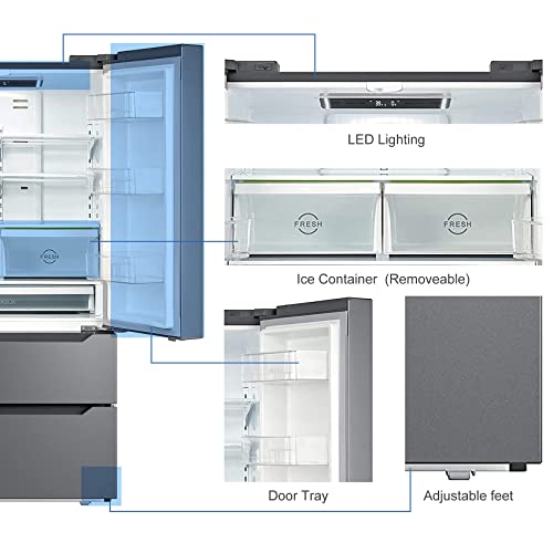 Smeta French Door Refrigerator With Ice Maker Auto 36'' Inch 22.5 Cu.ft Counter Depth Bottom Freezer For Home Kitchen 23 Cu Ft Full Size, Stainless Steel #TOP1