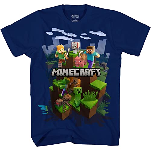 Minecraft Adventure Scene Big Boys Youth T-Shirt Licensed (Navy, Large) #TOP5