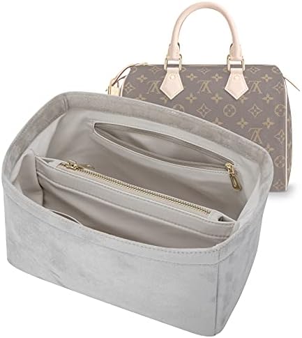 LIZHYY New Material Purse Organizer Insert women's Handbag Organizers With Metal Zipper Bag Organizer Shaper Insert Bag In Bag for Speedy 30 Neverfull MM (Large, BEIGE) (Large, BEIGE)
