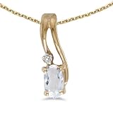 LXR Ciondolo ovale in oro giallo 10 carati topazio bianco e diamante Wave 0,23 ct, metallo prezioso, Topazio