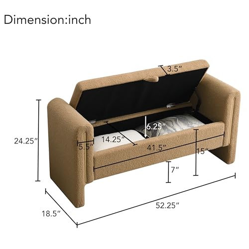 Christopher Knight Home Upholstered Storage Ottoman, Teddy Fabric Bench with Solid Wood Legs, Comfortable Foot Rest Stool, Storage Bench for Bedroom End of Bed, Living Room, Dining Room, Khaki by Christopher Knight Home - Used condition - Image 3