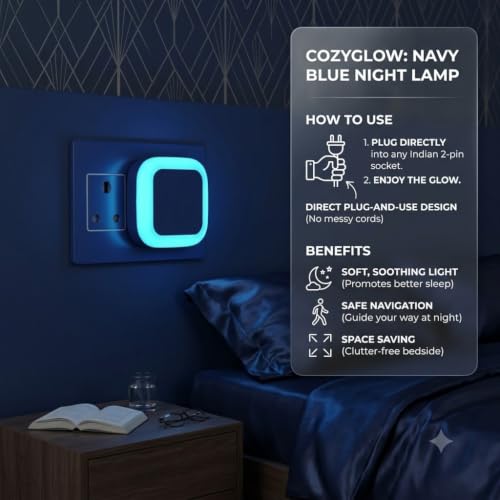 Image of 0.5W LED Night Light, Plug-in 2-Pin Compact Socket Lamp for Bedroom, Hallway & Living Room, Energy Efficient Soft Glow, Plug & Play (Blue)