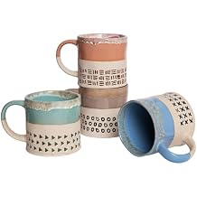 Bosmarlin Ceramic Coffee Mug Set of 4, 19 Oz, Coffee Cups with Big Handle, Microwave Safe, Unique Reactive Glaze Multicolor