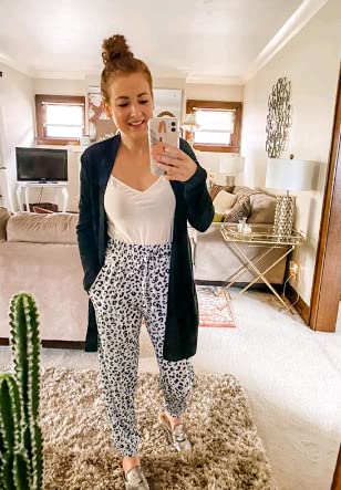 Evaless Womens Active Leopard Drawstring Joggers Pants With Pocket Lightweight Long Sweatpant Leopard White Small #TOP2
