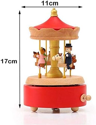 Wooden Music Box Carousel Custom Small Red Umbrella Music Box Retro Nostalgic Birthday Gift Home Decoration Accessories image 2