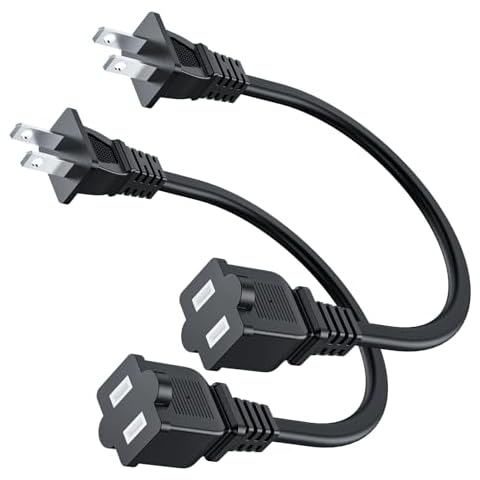 1ft Power Extension Cord 2-Pack, BolAAzuL 2-Prong Short Black Power Extension Cable for NEMA 1-15P to NEMA 1-15R, Male to Female, Non-Polarized for Christmas Lights Cover