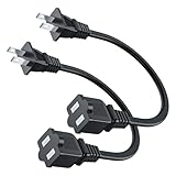 1ft Power Extension Cord 2-Pack, BolAAzuL 2-Prong Short Black Power Extension Cable for NEMA 1-15P to NEMA 1-15R, Male to Female, Non-Polarized for Christmas Lights