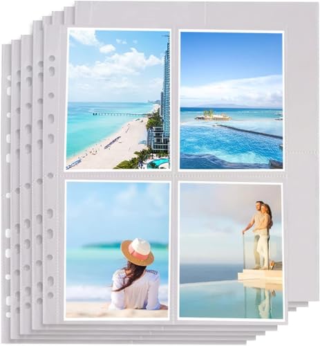 100 Stück Fotohüllen DIN A4,Transparent Postkartenhüllen, 4 Fach Geteilt...