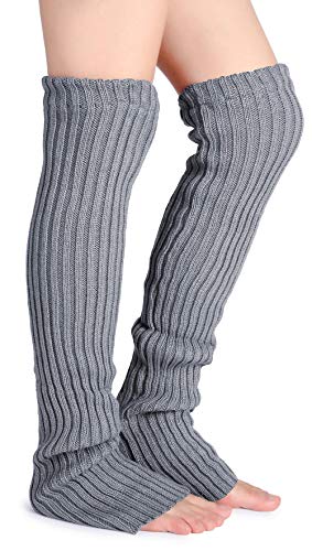 Pareberry Women's Winter Over Knee High Footless Socks Knit Warm Long Leg Warmers (Grey, 27 Inches)