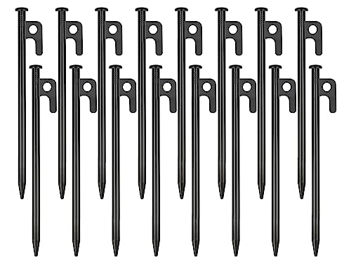 Tent stakes set - 16 heavy duty steel pegs, 8 inch