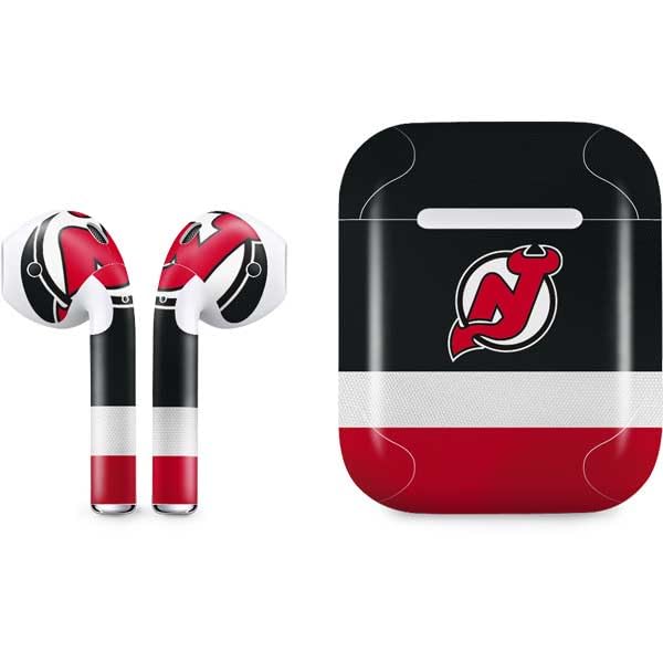 Skinit Decal Audio Skin Compatible with Apple AirPods - Officially Licensed NHL New Jersey Devils Jersey Design