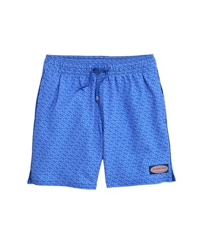 vineyard vines Boys' Printed Piped Chappy Swim Trunks, Puzzle Whale - Riptide, XL
