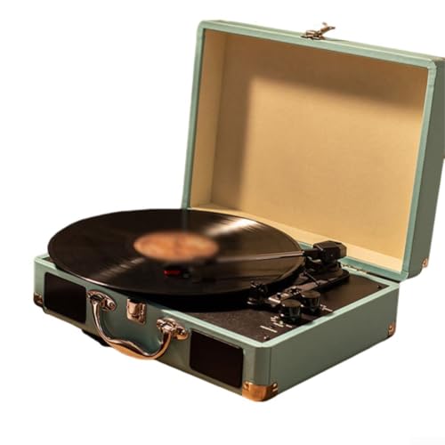 Hasaller Tourne-disque vinyle portable rétro avec haut-parleurs intégrés, phonographe vintage en dents bleues, tourne-disque entraîné par courroie (D)