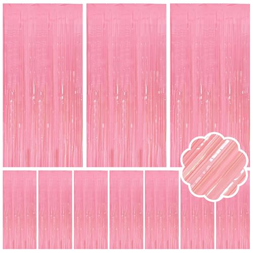 Lot de 10 serpentins de fête rose pastel en aluminium à franges pour anniversaire
