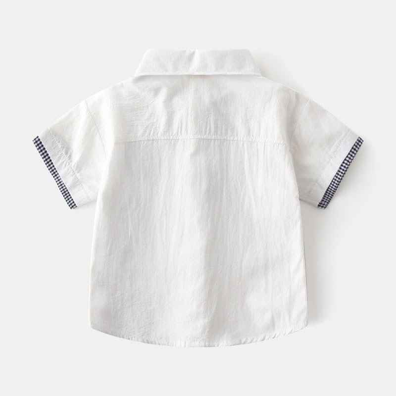 Toddler Children's Cute Print Baby Boys and Toddler Boys Short Sleeve Summer Tops Button Down Striped Tie Shirt (White,5 Years)