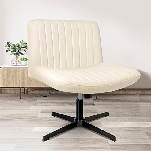 Indulgear Armless Office Desk Chair No Wheels, Ergonomic Cross Legged Home Office Desk Chair, Fabric Padded Height Adjustable Swivel Computer Task Chair, Wide Seat Vanity Office Chair(Beige)