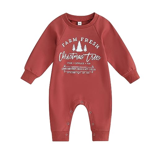 Image of Bagilaanoe Infant Baby Boy Girl Christmas Outfit Clothes Christmas Tree Long Sleeve Romper One Piece Jumpsuit Pants