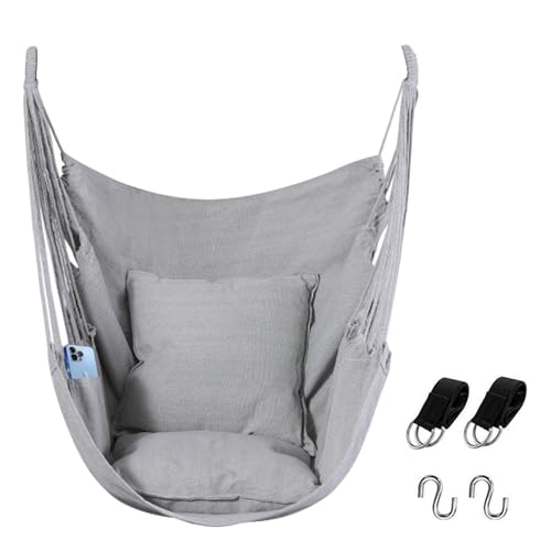 Goutime Hammock Chair, Boho Hanging Rope Ceiling Swing, Macrame Hanging Swinging Chair for Indoor,Outdoor,Bedroom,Outside,Garden,Balcony,Yard,Deck,Max 330 Lbs (Gray)