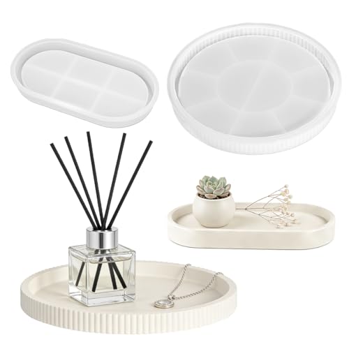 2 Stück Silikonform Tablett DIY Silikonformen Gießformen Tablett Oval Silikonform Teller Untersetzer Aufbewahrung Tablett Beton Gipsform Handwerk