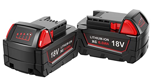 New Replacement Milwaukee M18 Battery Pack High Output 6.0Ah 18V for Milwaukee M18 Batteries Lithium 48-11-1862 48-11-1852 48-11-1850 48-11-1840 48-11-1822 48-11-1828 48-11-1815 Battery Pack (2-Pack)