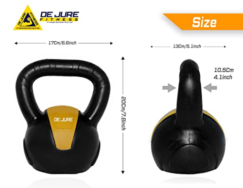 Image of De Jure Fitness PVC Kettlebell 3kg for Men & Women Strength & Cardio Training, Soft Grip, Crushed Concrete Filled, Full Body Workout Equipment for Home & Gym, Yellow Black