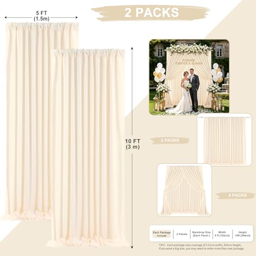 Image of Beige Backdrop Curtains 2 Panels 5ft x 10ft Polyester Photo Backdrop Drapes for Wedding Party Stage Birthday Decorations