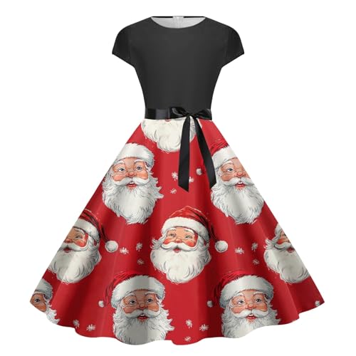 Vestido de fiesta para mujer, elegante, largo hasta la rodilla, sin mangas, largo e informal, rosso, L