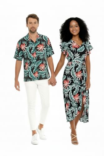 Image of Matchable Couple Hawaiian Shirt or Wrap Dress Orchid Breeze | Sold Individually; Soft Rayon Fabric; Lightweight Comfort; Signature Tropical Prints; Vacation Ready