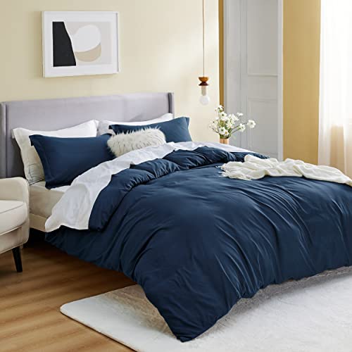 Bedsure Twin Duvet Cover Set Navy Blue - Soft Brushed Microfiber 2 Pieces with Zipper Closure, 1 Duvet Cover Twin Extra Long 68x90 and 1 Pillow Sham