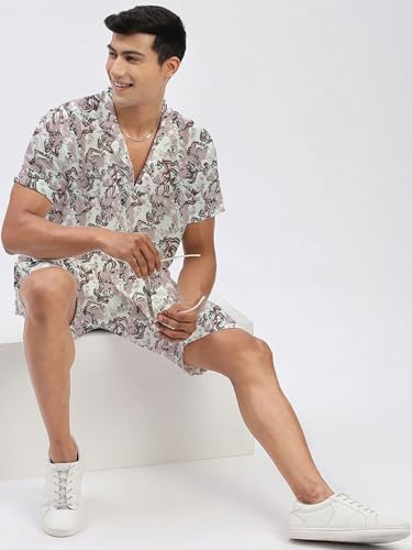 Image of Amazon Brand - Anarva Mens Camouflage Printed Co-ord Set | Half Sleeve Shirt and Shorts Set | Casual Summer Outfit for Beach, Travel, Vacation -