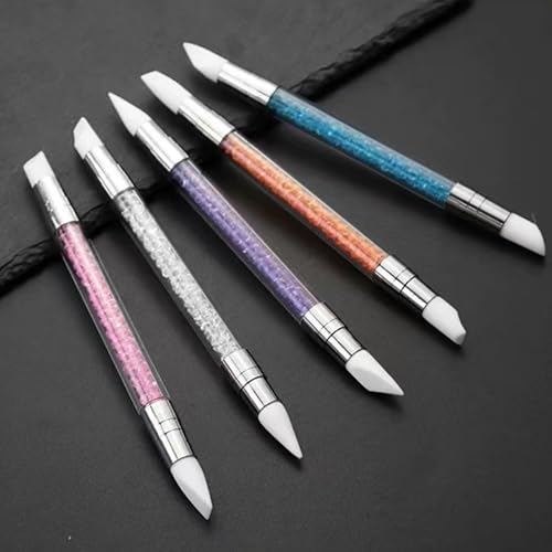 GEMBITYFUL 5 Pcs Nail Art Sculpture Pen Dual Tipped Silicone Nail Tools Nail Art Silicone Brushes for Design Nail Carving Drawing Shaping Effect