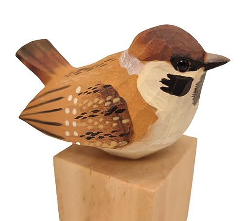 TALKLEK Hand Carved Wooden Bird Figurine - Small Statue for Home Decor, Gift for Bird Lovers (Sparrow A)