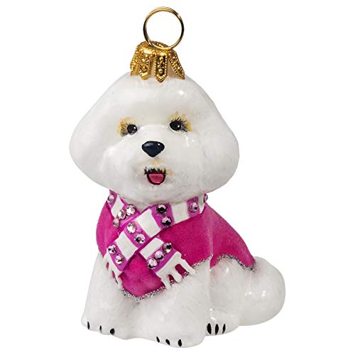 Bichon Frise In Pink Velvet Coat And Scarf Polish Glass Christmas Ornament #TOP1