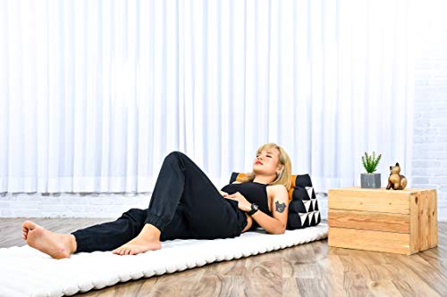 Image of Leewadee Triangle Cushion - Comfortable Backrest for TV or Reading, Incline Pillow for Relaxing Made of Kapok, 20 x 13 x 13 inches, Black Orange