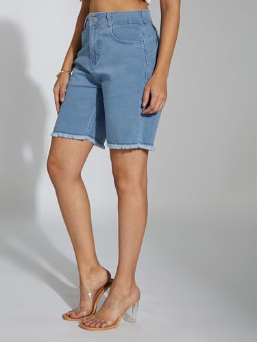 Image of Miss Chase Women's Relaxed Fit Mid Rise Highly Distressed Regular-Length Denim Shorts