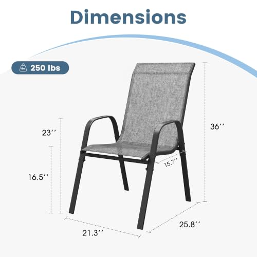 Image of DIFY Patio Chairs Set of 6, Stackable Outdoor Dining Chairs Set with Breathable Textilene High Back and All-Weather Metal Frame for Garden, Backyard, Deck, Grey