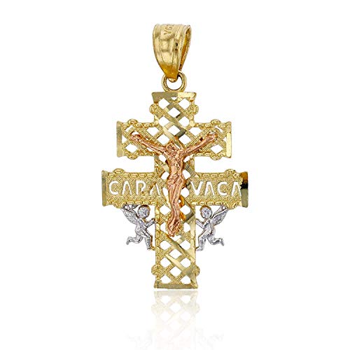 14K Tricolor Gold 30x16mm Caravaca Cross Charm Pendant