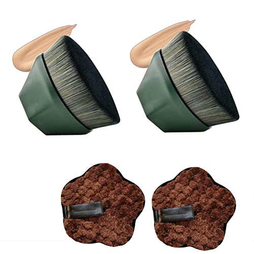 Kabuki Pinceau de fond de teint hexagonal sans défaut Mama Pinceau plat haute densité multifonction pour fond de teint poudre sans défaut avec tampon de nettoyage, étui de protection inclus (vert) Cover