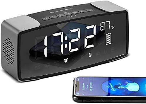 SMARTRO P2 Alarm Clock Bluetooth Speaker, Dual Loud Alarm Clocks Radio for Bedrooms, Bedside,Heavy Sleepers, 7" Large LED Display, Digital FM Radio, Stereo Sound, Snooze, AC& Battery Operated