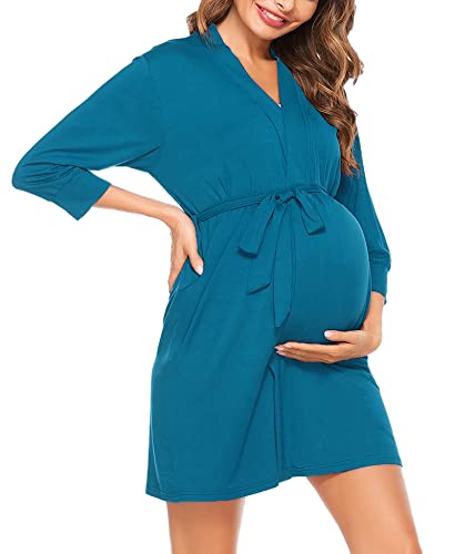 Image of SWOMOG Women's Maternity Nursing Robe Pregnancy Breastfeeding Bathrobes 3 in 1 Labor Delivery Nightgowns