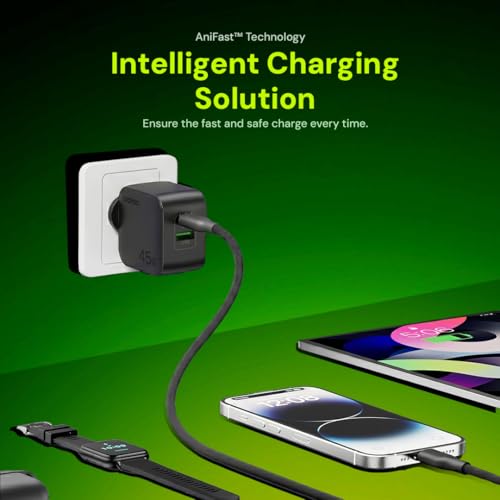 Image of Oraimo 45W GaN Fast Charger with Type-C Cable 60W, Dual Port USB-C + USB-A Wall Charger Adapter, PD 3.0 & QC Fast Charging for Smartphones, Tablets and Laptops