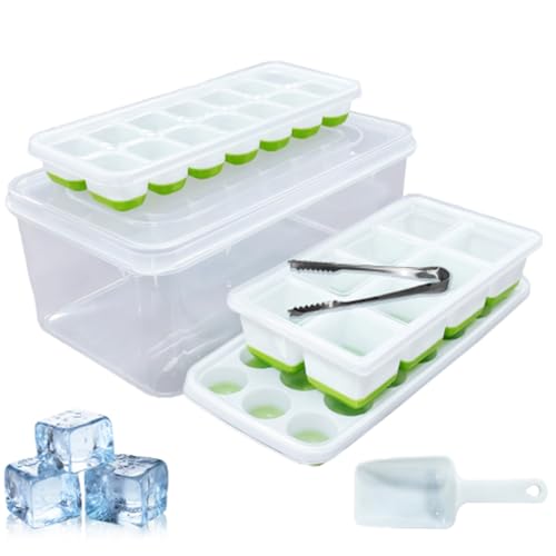 Set di stampi per ghiaccio in silicone, 3 pezzi con coperchio e secchiello, Plastica alimentare, impilabili, Adatto per cocktail, whisky, caffè e preparazioni alimentari