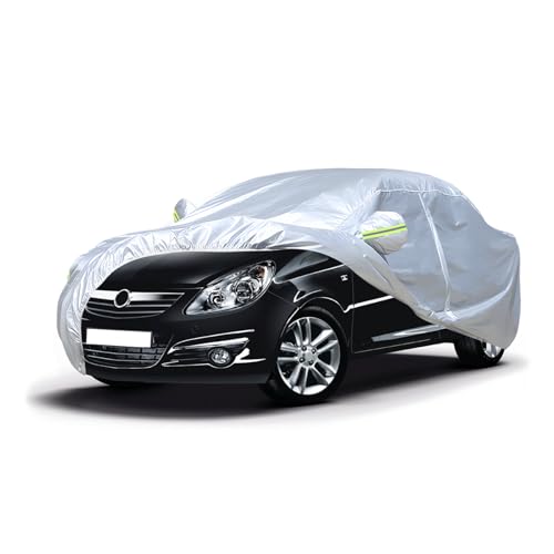 Favoto Abdeckplane Autoplane Winter Wasserdicht - UV-Schutz Staubdicht Kratzfest Windfesten Wasserdicht Atmungsaktiv Passend für Opel Corsa(1993-2024) Silber