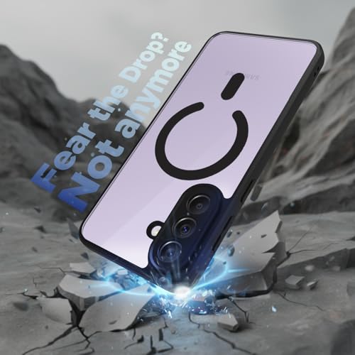 Image of RIGGEAR Shockproof Sleek Hybrid Armor Magnetic Back Cover Case Compatible with MagSafe Accessories for Samsung Galaxy A37 5G (Clear PC + Black TPU Bumper)