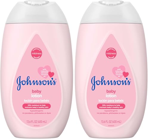 Image of Johnson's Baby Moisturizing Mild Pink Baby Lotion with Coconut Oil for Delicate Baby Skin, Paraben-, Phthalate- & Dye-Free, Hypoallergenic & Dermatologist-Tested, Baby Skin Care, 13.6 Fl. Oz