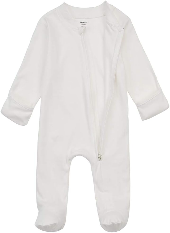 Aablexema Baby Pajamas Footie with Mitten- Newborn 2 Ways Zipper Cotton Outfit Infant Jammies