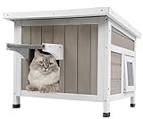 Ketive Outdoor Cat House for Feral Cats Weatherproof Cat Shelter Wooden Pet Small Houses Indoor Cat Condo with Escape Door & Openable Asphalt Roof to Enhanced Safety, Simple Assembly